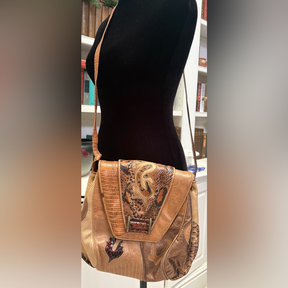 Brown/gold/tan ombré/patchwork vintage Sharif crossbody bag
